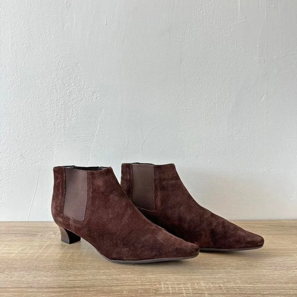 Vintage pointed toe kitten heel maroon boots size 8.5 - Picture 1 of 8